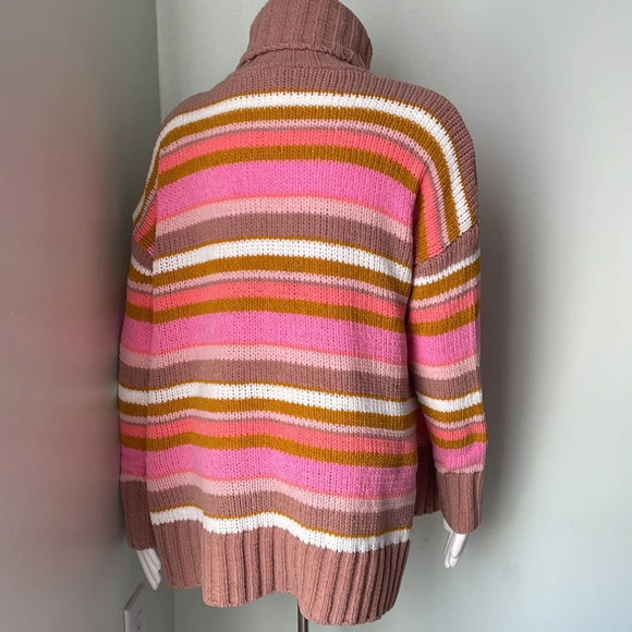 Aerie Tan & Pink Striped Turtleneck Sweater NEW - Picture 7 of 12
